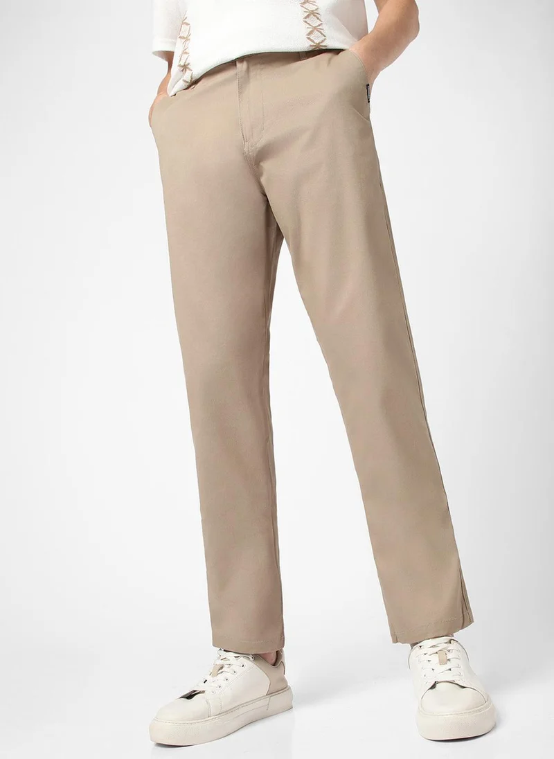 Urbano Fashion Men's Taupe Brown Cotton Regular Fit Casual Chinos Trousers Stretch